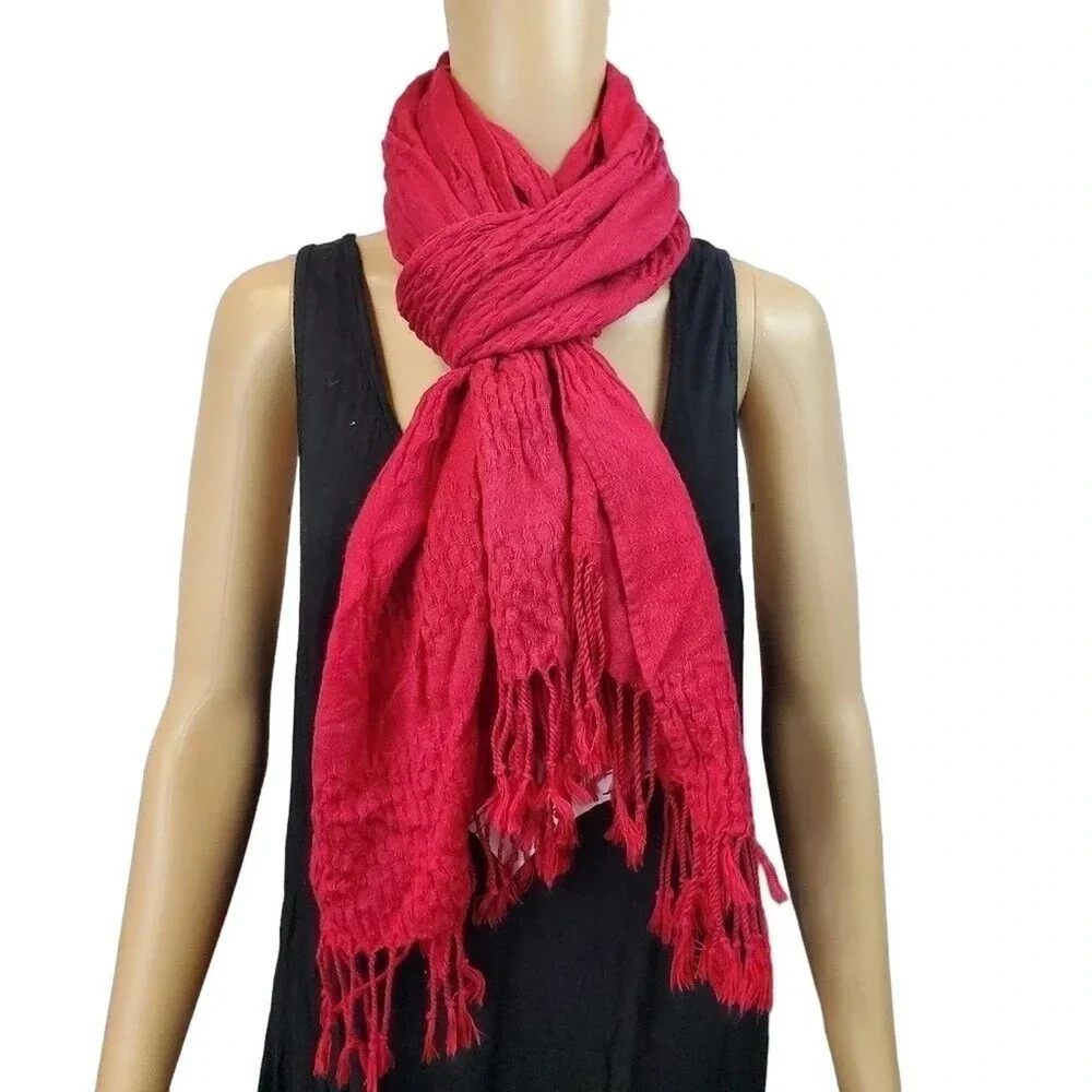 Red/Pink/Fuchsia Tassel Scarf or Wrap. Lightweight Scarf.